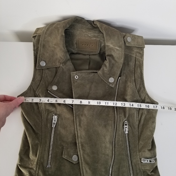 Blank NYC Olive Green Suede Leather Moto Vest Size S Zipper Snap Closures - Picture 11 of 11